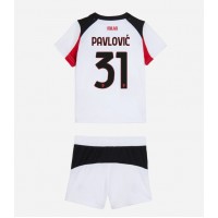 Stroje piłkarskie AC Milan Strahinja Pavlovic #31 Koszulka Wyjazdowej dla dzieci 2025-26 Krótki Rękaw (+ szorty)